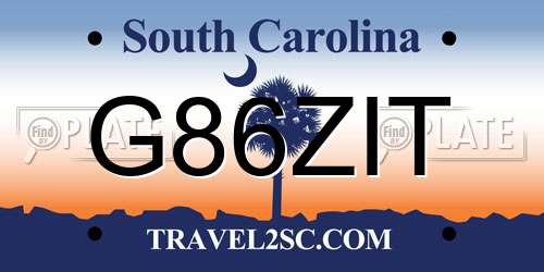 G86ZIT South Carolina License Plate