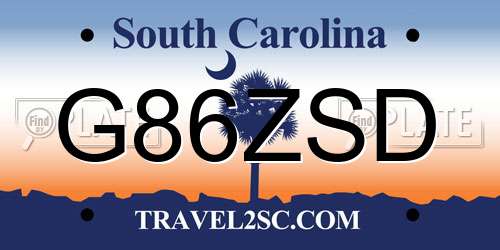 G86ZSD South Carolina License Plate