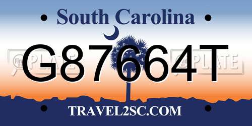 G87664T South Carolina License Plate