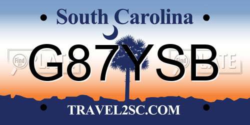 G87YSB South Carolina License Plate