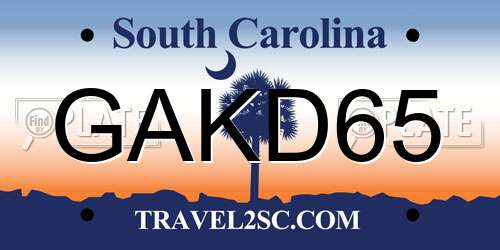 GAKD65 South Carolina License Plate