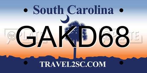 GAKD68 South Carolina License Plate