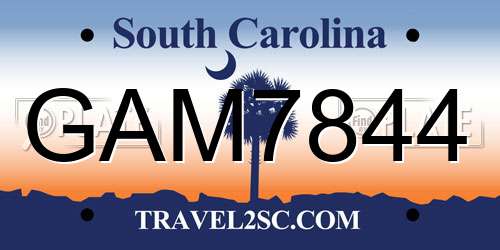 GAM7844 South Carolina License Plate