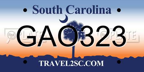 GAO323 South Carolina License Plate