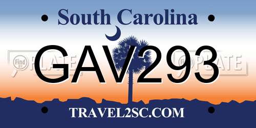 GAV293 South Carolina License Plate