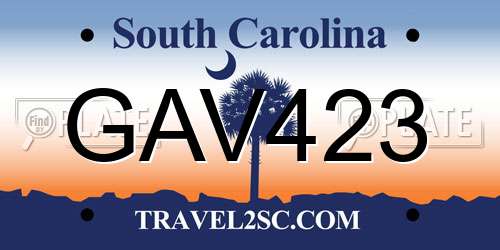 GAV423 South Carolina License Plate