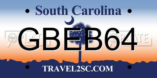 GBEB64 South Carolina License Plate