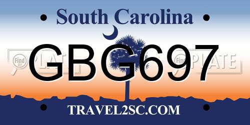 GBG697 South Carolina License Plate