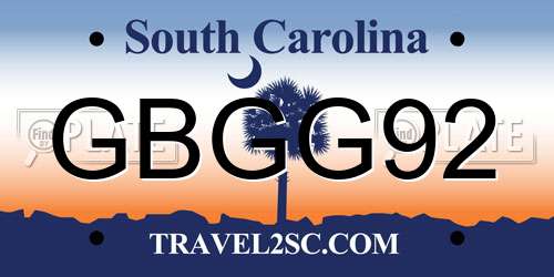 GBGG92 South Carolina License Plate
