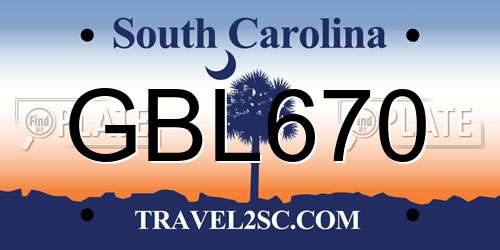 GBL670 South Carolina License Plate