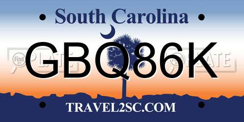 GBQ86K South Carolina License Plate
