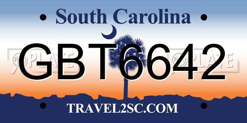 GBT6642 South Carolina License Plate