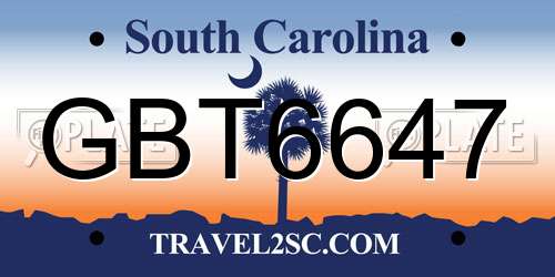 GBT6647 South Carolina License Plate