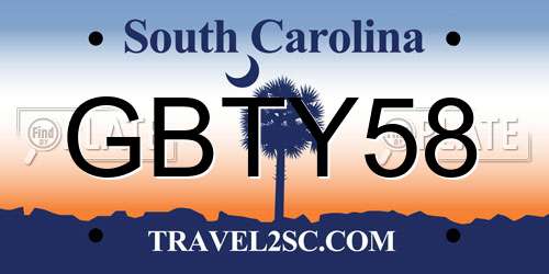 GBTY58 South Carolina License Plate