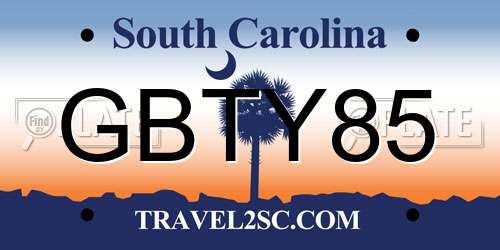 GBTY85 South Carolina License Plate
