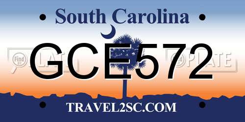 GCE572 South Carolina License Plate