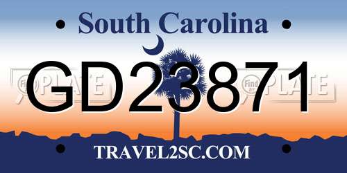 GD23871 South Carolina License Plate