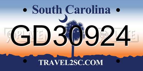 GD30924 South Carolina License Plate