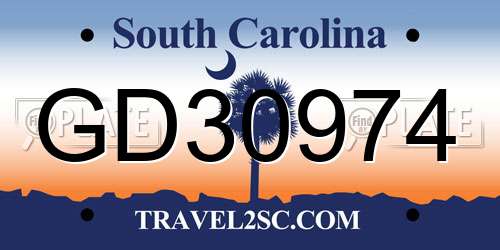 GD30974 South Carolina License Plate