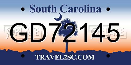 GD72145 South Carolina License Plate