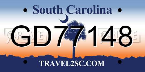 GD77148 South Carolina License Plate