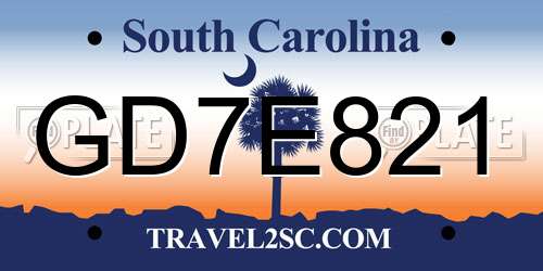 GD7E821 South Carolina License Plate