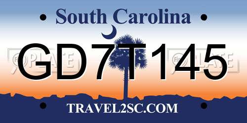 GD7T145 South Carolina License Plate