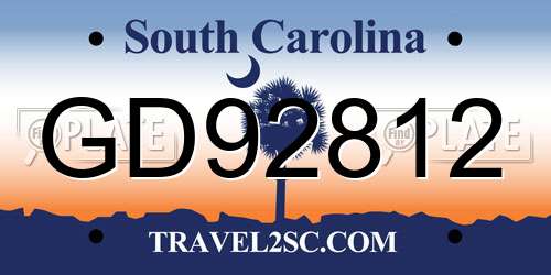 GD92812 South Carolina License Plate