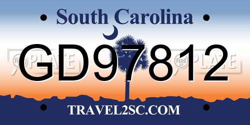 GD97812 South Carolina License Plate