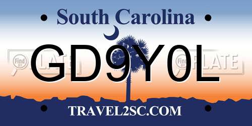 GD9Y0L South Carolina License Plate