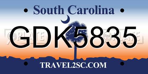 GDK5835 South Carolina License Plate