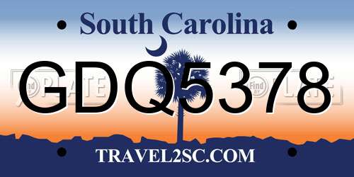 GDQ5378 South Carolina License Plate