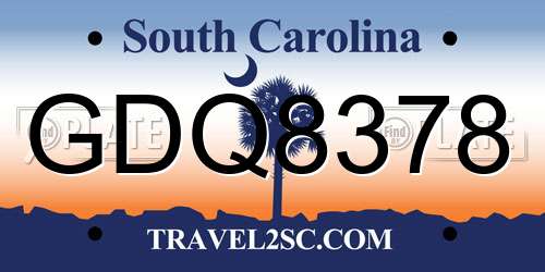 GDQ8378 South Carolina License Plate