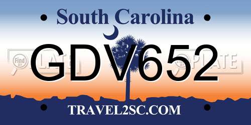 GDV652 South Carolina License Plate
