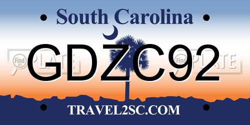 GDZC92 South Carolina License Plate