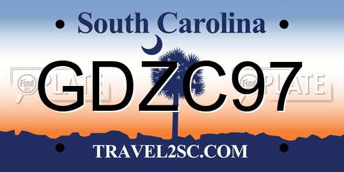 GDZC97 South Carolina License Plate