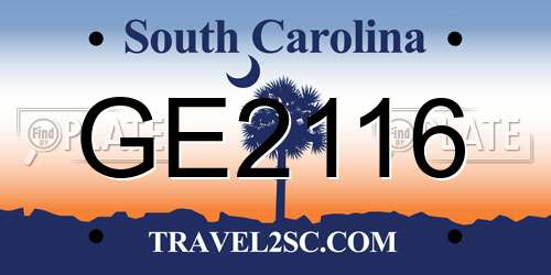 GE2116 South Carolina License Plate