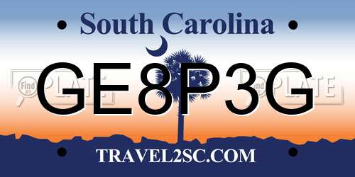 GE8P3G South Carolina License Plate