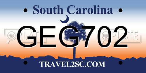 GEG702 South Carolina License Plate