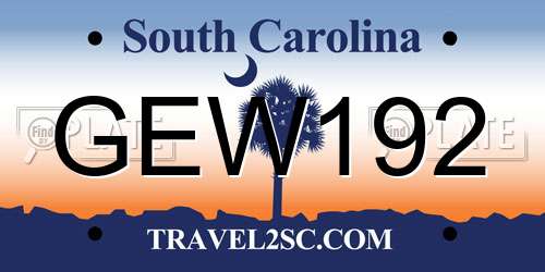 GEW192 South Carolina License Plate