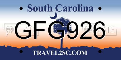 GFG926 South Carolina License Plate