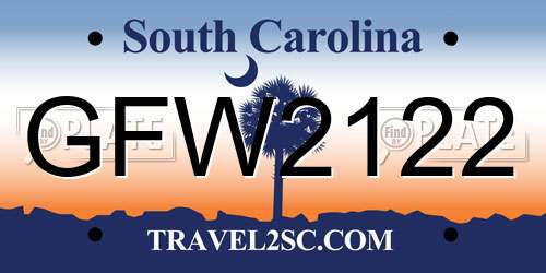 GFW2122 South Carolina License Plate