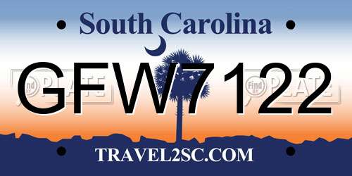 GFW7122 South Carolina License Plate
