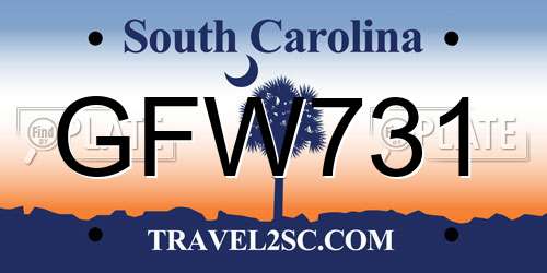 GFW731 South Carolina License Plate