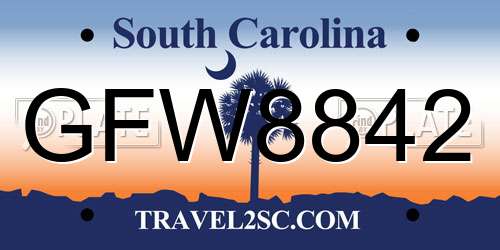 GFW8842 South Carolina License Plate