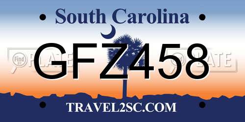 GFZ458 South Carolina License Plate