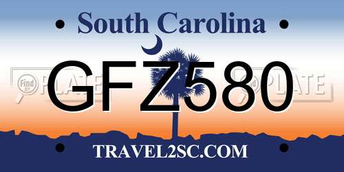 GFZ580 South Carolina License Plate