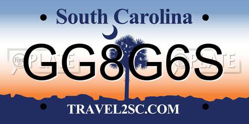 GG8G6S South Carolina License Plate