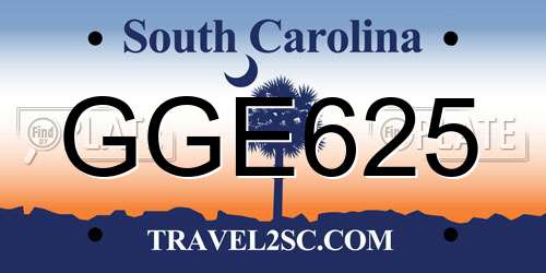 GGE625 South Carolina License Plate