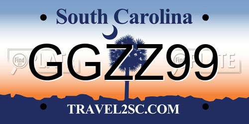 GGZZ99 South Carolina License Plate
